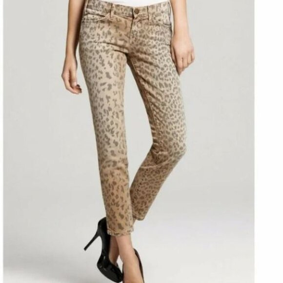 Current/Elliott Tan and Black Stiletto Leopard Print Skinny Ankle Jeans Size 27 - Picture 4 of 11